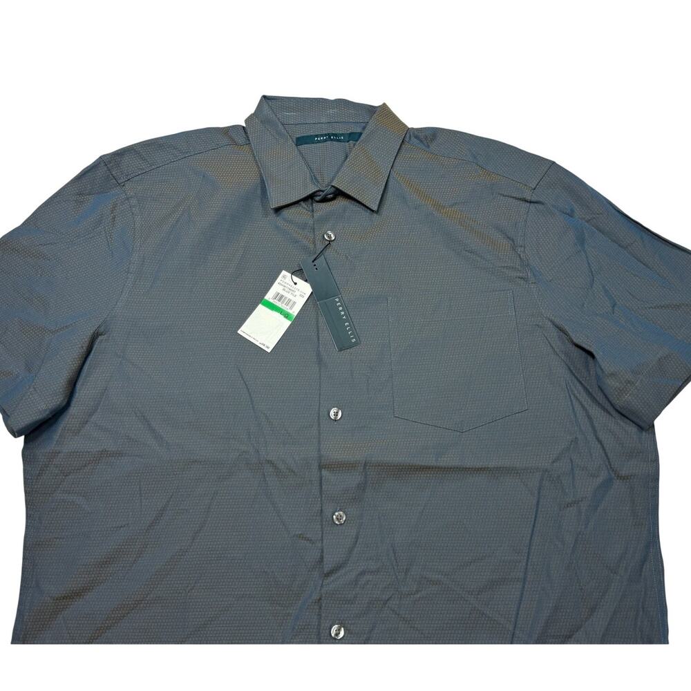 Perry Ellis Yellow Blue Button-Up Short Sleeve Shirt Size Large New With Tags
